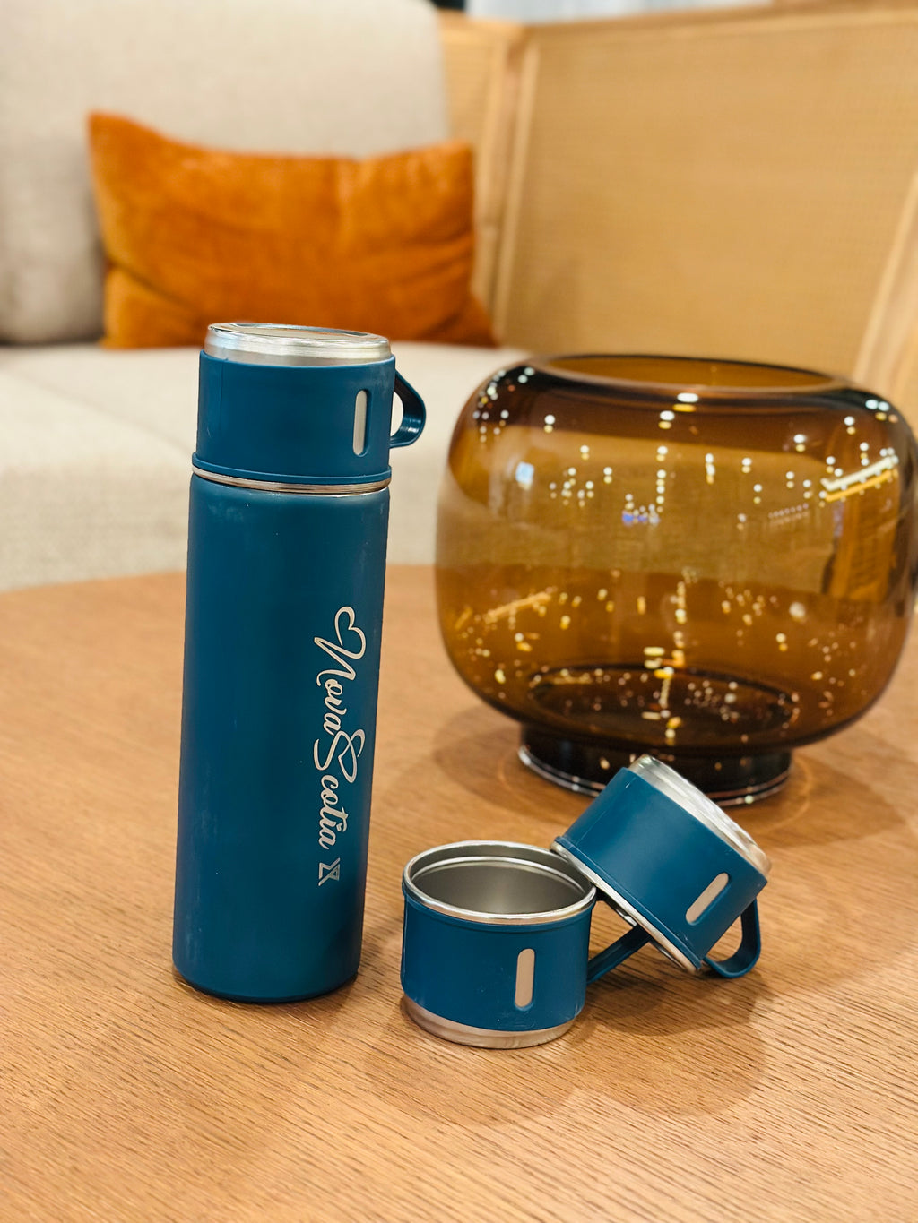 Blue Nova Scotia logo flask